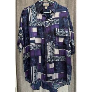 Autumn Mountain NY 100% Silk Button Up Vintage Shirt Mens Size Large Lightweight